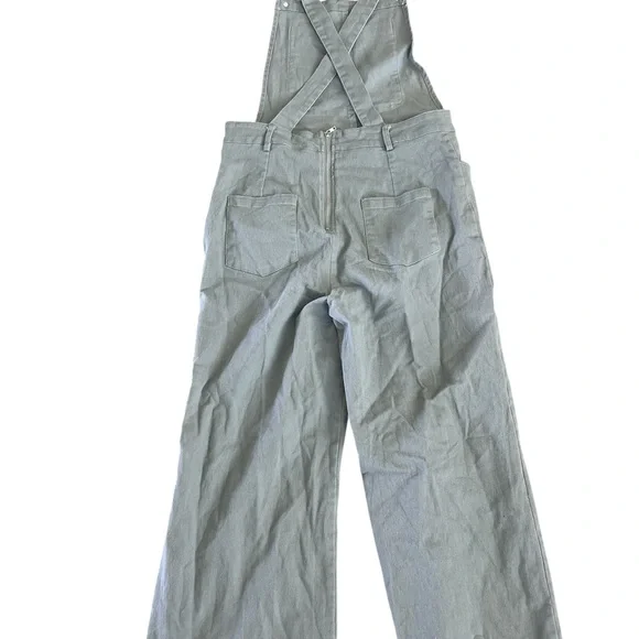 Distressed Wide Leg Denim Overalls Gray Size L Trendy Casual - Picture 7 of 7